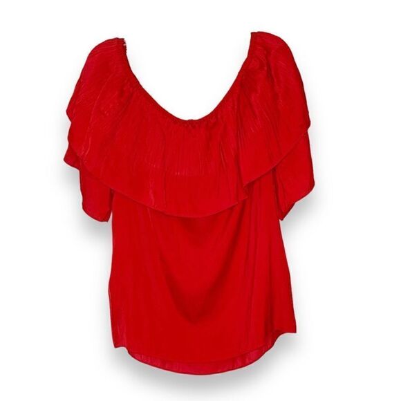 Maje Locao Off The Shoulder Ruffle Sleeve Top Red Women’s Size 3 (Small/Medium) - Picture 7 of 12